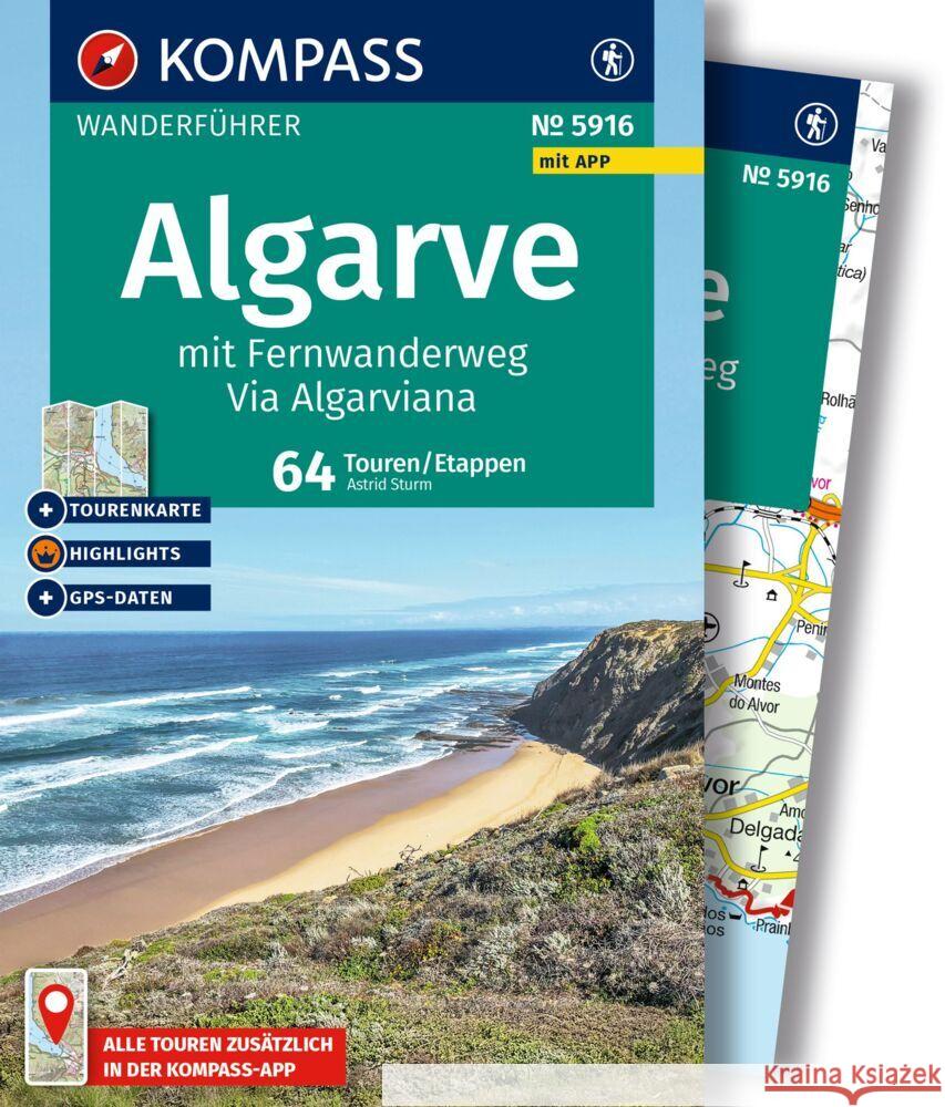 KOMPASS Wanderführer Algarve mit Fernwanderweg Via Algarviana, 64 Touren / Etappen mit Extra-Tourenkarte Sturm, Astrid 9783991542995 Kompass-Karten - książka