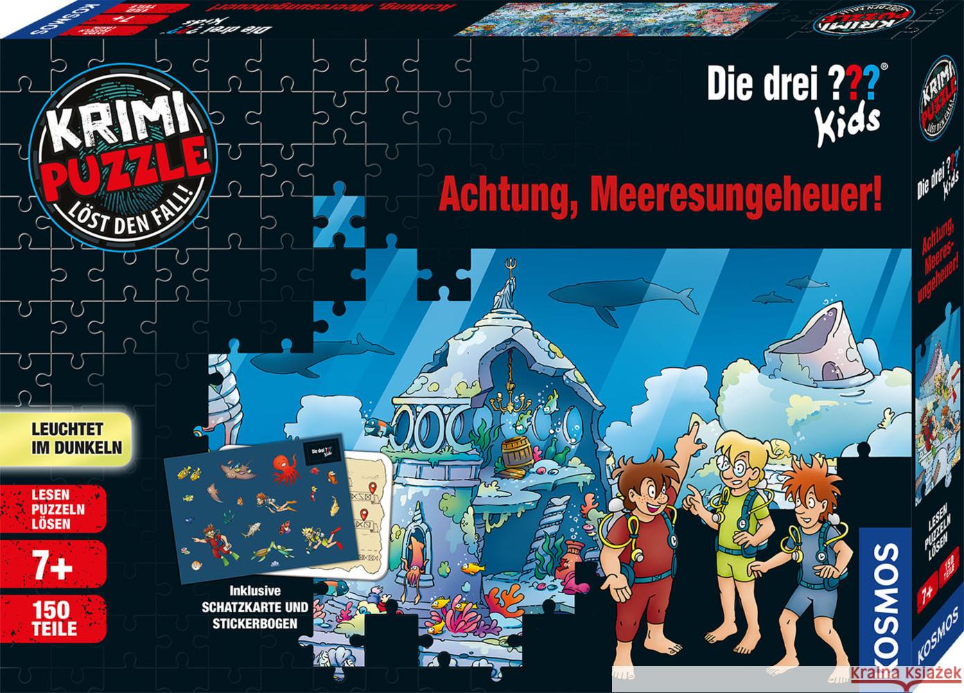 Krimi Puzzle Die drei ??? Kids,  Achtung, Meeresungeheuer! (Kinderpuzzle)  4002051680664 Kosmos Spiele - książka