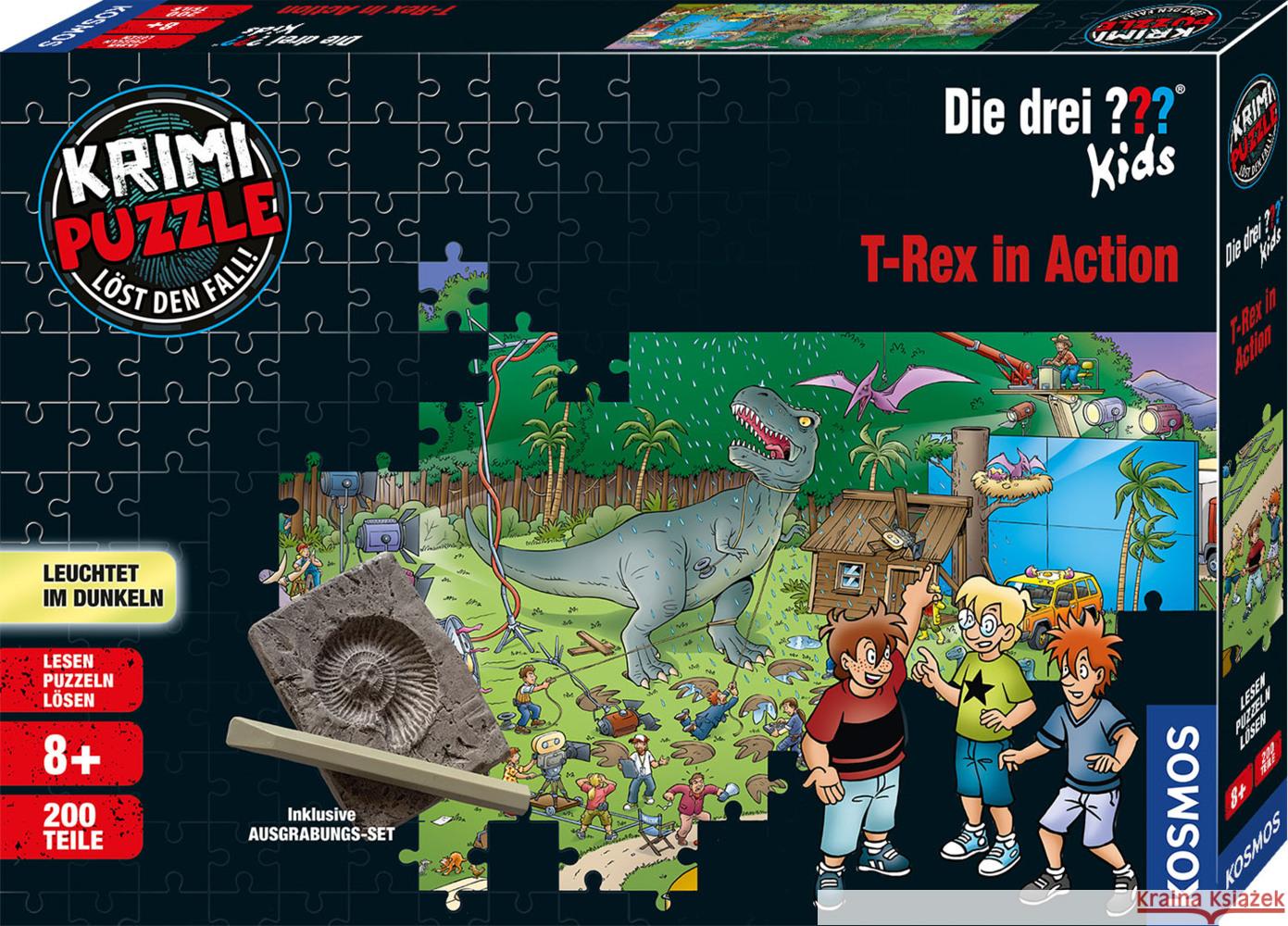 Krimi Puzzle Die drei ??? Kids, T-Rex in Action (Kinderpuzzle)  4002051680657 Kosmos Spiele - książka
