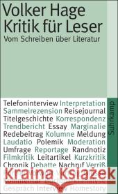 Kritik für Leser : Vom Schreiben über Literatur Hage, Volker   9783518461075 Suhrkamp - książka