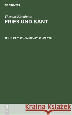 Kritisch-systematischer Teil Theodor Elsenhans 9783111181929 De Gruyter - książka