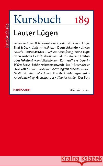 Kursbuch 189 : Lauter Lügen  9783946514459 Murmann Publishers - książka