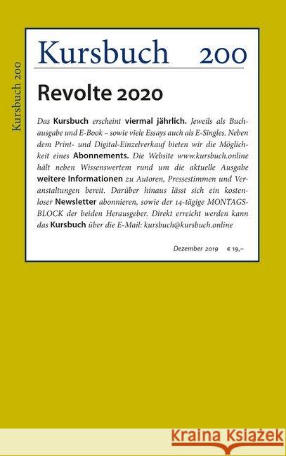Kursbuch 200 : Revolte 2020  9783961960996 Kursbuch Kulturstiftung - książka