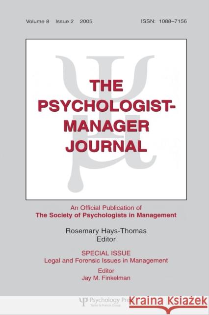 Legal And Forensic Isssues In Management Tpmj V8#2 Finkelman 9780805893854 Lawrence Erlbaum Associates - książka