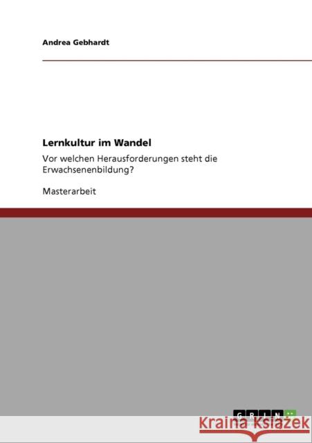 Lernkultur im Wandel: Vor welchen Herausforderungen steht die Erwachsenenbildung? Gebhardt, Andrea 9783640944361 Grin Verlag - książka