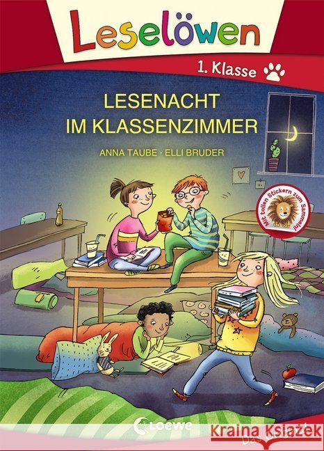 Leselöwen - Lesenacht im Klassenzimmer, Großbuchstabenausgabe : 1. Klasse. Mit tollen Stickern Taube, Anna; Madouche, Anna 9783743201378 Loewe Verlag - książka