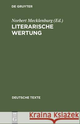 Literarische Wertung Mecklenburg, Norbert 9783484190429 Max Niemeyer Verlag - książka