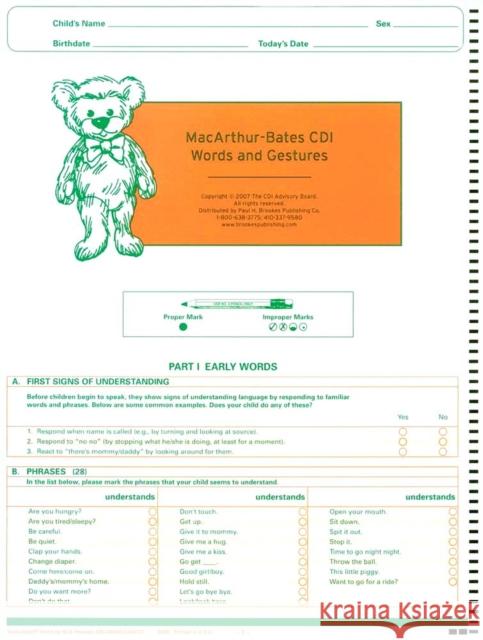 Macarthur-Bates Communicative Development Inventories (CDI) Words and Gestures, Ncs Scannable, English Fenson, Larry 9781557668882 Brookes Publishing Co - książka