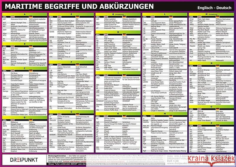 Maritime Begriffe und Abkürzungen, Infotafel : Englisch-Deutsch Schulze, Michael 9783864481604 Dreipunkt Verlag - książka