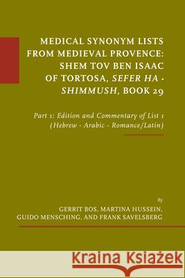 Medical Synonym Lists from Medieval Provence: Shem Tov Ben Isaac of Tortosa: Sefer Ha - Shimmush. Book 29: Part 1: Edition and Commentary of List 1 (H Of Tortosa She Gerrit Bos Martina Hussein 9789004167643 Brill Academic Publishers - książka
