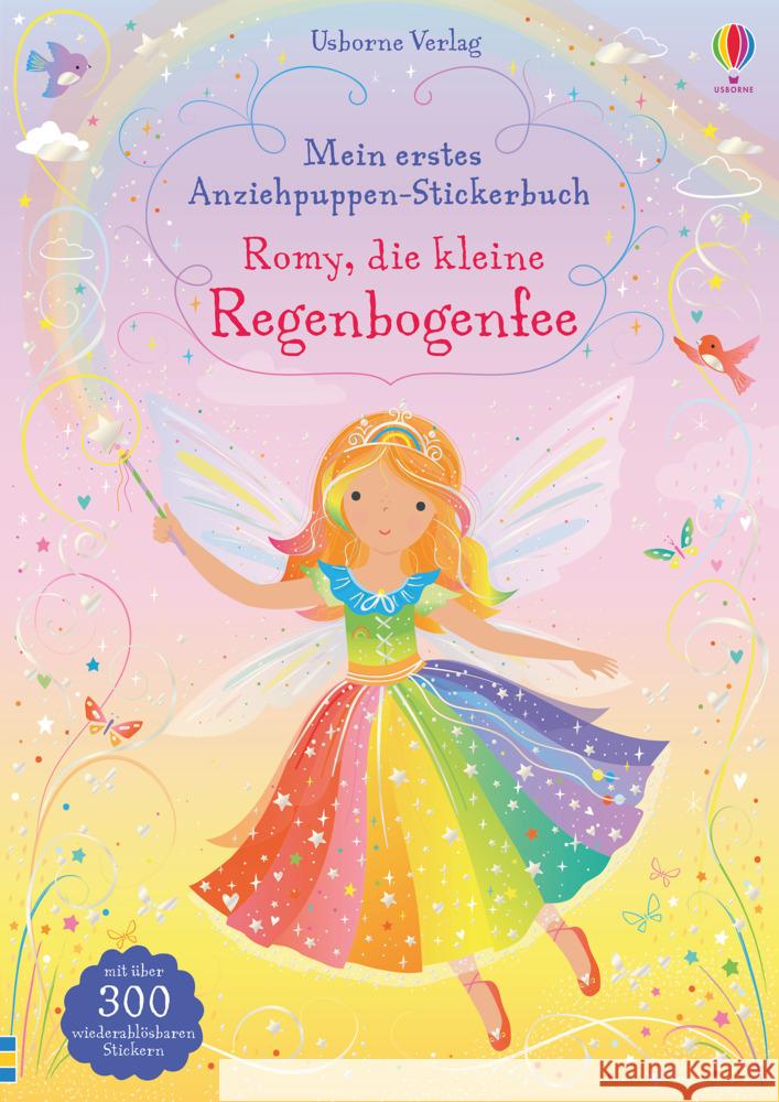 Mein erstes Anziehpuppen-Stickerbuch: Romy, die kleine Regenbogenfee Watt, Fiona 9781789413816 Usborne Verlag - książka