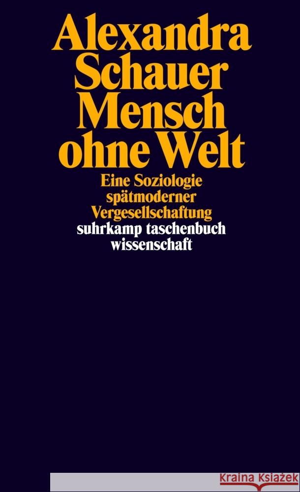 Mensch ohne Welt Schauer, Alexandra 9783518299739 Suhrkamp - książka