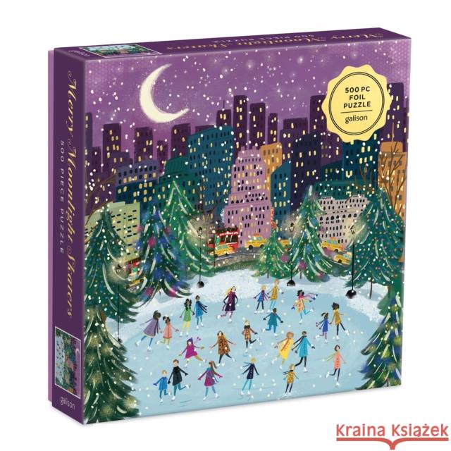 Merry Moonlight Skaters 500 Piece Foil Puzzle Joy Laforme 9780735366725 Galison - książka