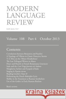 Modern Language Review (108: 4) October 2013 Richardson, Brian 9781781880913 Modern Humanities Research Association - książka