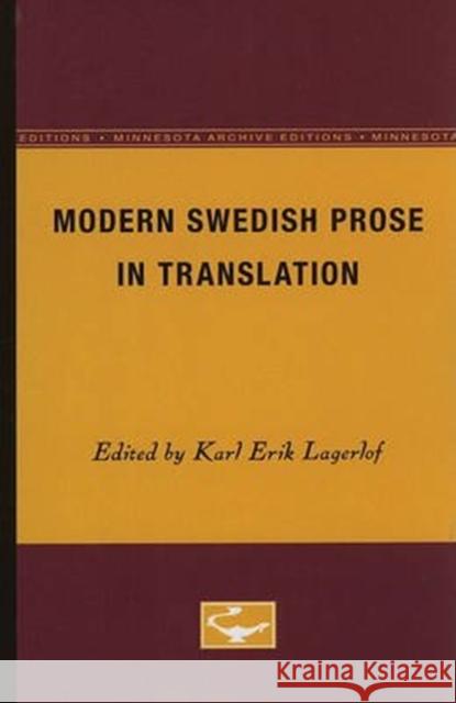 Modern Swedish Prose in Translation Karl Erik Lagerlof 9780816608768 University of Minnesota Press - książka