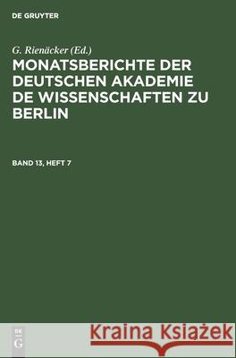 Monatsberichte der Deutschen Akademie de Wissenschaften zu Berlin G Rienäcker, No Contributor 9783112555071 De Gruyter - książka
