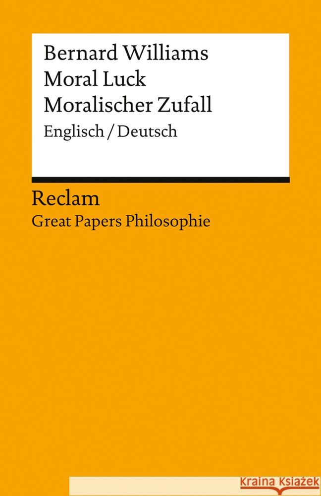 Moral Luck / Moralischer Zufall Williams, Bernard 9783150195819 Reclam, Ditzingen - książka