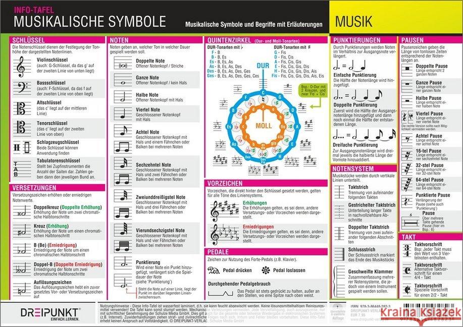 Musikalische Symbole, Infotafel : Musikalische Symbole und Begriffe mit Erläuterungen Schulze, Michael 9783864482823 Dreipunkt Verlag - książka