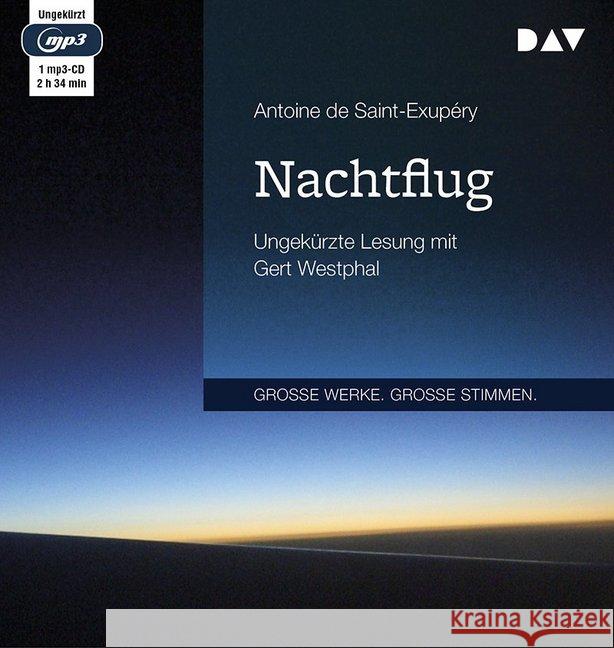 Nachtflug, 1 MP3-CD : Ungekürzte Lesung mit Gert Westphal (1mp3- CD), Lesung. MP3 Format Saint-Exupéry, Antoine de 9783742409102 Der Audio Verlag, DAV - książka
