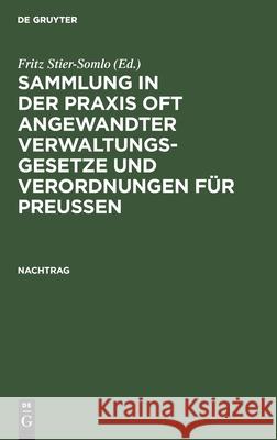 Nachtrag Fritz Stier-Somlo 9783112393178 de Gruyter - książka