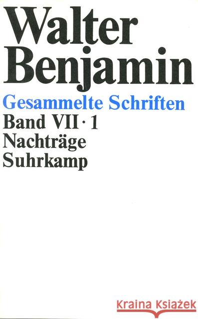 Nachträge, 2 Teilbde. Benjamin, Walter Tiedemann, Rolf Schweppenhäuser, Hermann 9783518577721 Suhrkamp - książka