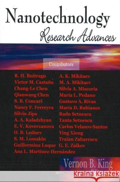 Nanotechnology Research Advances Vernon B King 9781600215254 Nova Science Publishers Inc - książka