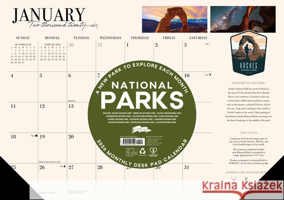 National Parks 2026 17 X 12 Small Monthly Deskpad Willow Creek Press 9781549257124 Willow Creek Press Calendars - książka