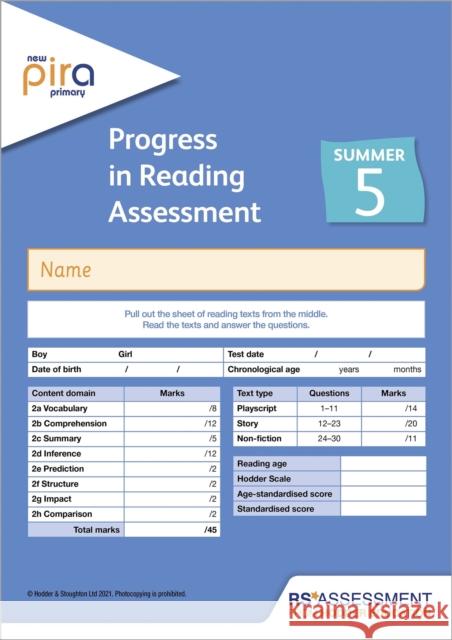 NEW PIRA TEST 5 SUMMER PK10 PROGRESS IN COLIN MCCARTY 9781510475724 HODDER EDUCATION - książka
