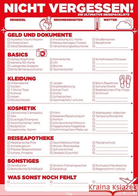 Nicht vergessen! : Die ultimative Reisepackliste  9783742302007 Riva - książka