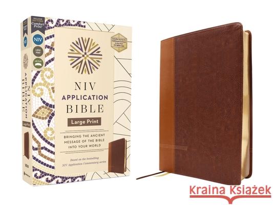 NIV Application Bible, Large Print, Leathersoft, Brown, Red Letter, Comfort Print: Bringing the Ancient Message of the Bible Into Your World  9780310465300 Zondervan - książka