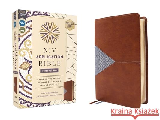 NIV Application Bible, Personal Size, Leathersoft, Brown/Blue, Red Letter, Comfort Print: Bringing the Ancient Message of the Bible Into Your World  9780310465249 Zondervan - książka