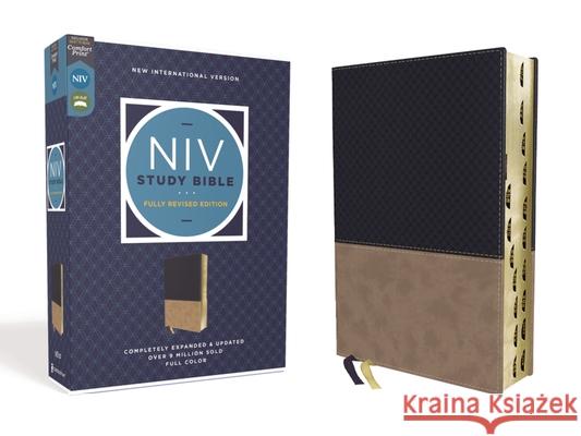 NIV Study Bible, Fully Revised Edition, Leathersoft, Navy/Tan, Red Letter, Thumb Indexed, Comfort Print Kenneth L. Barker Mark L. Strauss Jeannine K. Brown 9780310449027 Zondervan - książka