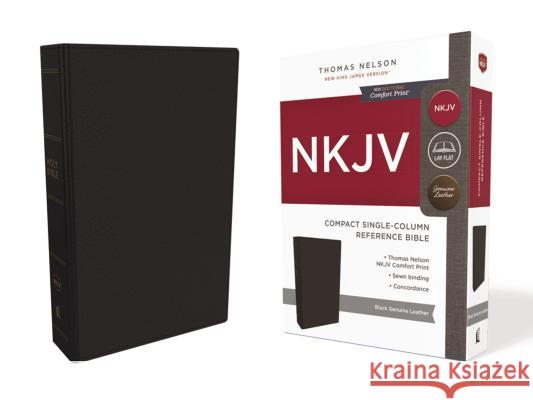 NKJV, Compact Single-Column Reference Bible, Genuine Leather, Black, Red Letter Edition, Comfort Print Thomas Nelson 9780785218227 Thomas Nelson - książka