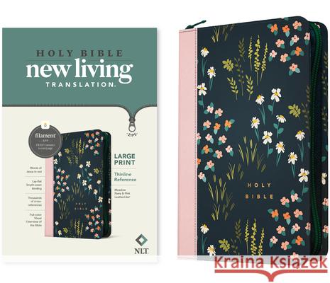 NLT Large Print Thinline Reference Zipper Bible, Filament Enabled Edition (Red Letter, Leatherlike, Meadow Navy & Pink ) Tyndale 9781496466259 Tyndale House Publishers - książka