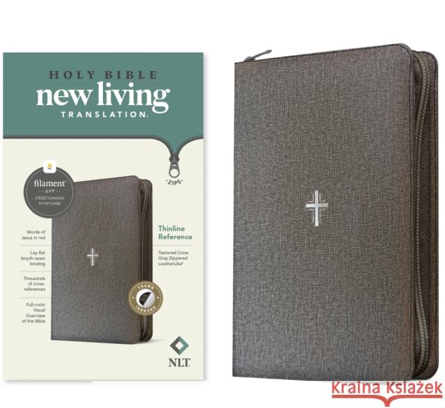 NLT Thinline Reference Zipper Bible, Filament Enabled (Leatherlike, Textured Cross Gray, Indexed, Red Letter) Tyndale 9781496489890 Tyndale House Publishers - książka