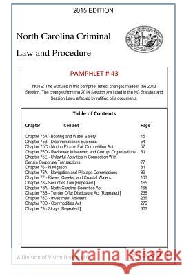 North Carolina Criminal Law and Procedure-Pamphlet 43 Tony River 9781502914095 Createspace Independent Publishing Platform - książka