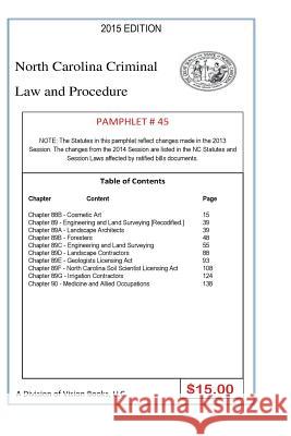 North Carolina Criminal Law and Procedure-Pamphlet 45 Tony River 9781502915030 Createspace Independent Publishing Platform - książka