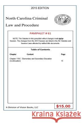 North Carolina Criminal Law and Procedure-Pamphlet 61 Tony River 9781502988249 Createspace Independent Publishing Platform - książka