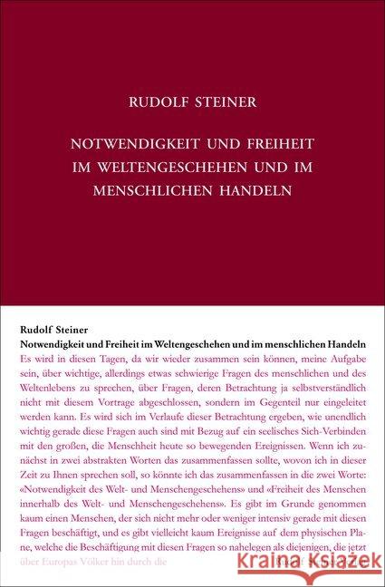 Notwendigkeit und Freiheit im Weltengeschehen und im menschlichen Handeln : Fünf Vorträge, Berlin 1916 Steiner, Rudolf 9783727416613 Rudolf Steiner Verlag - książka