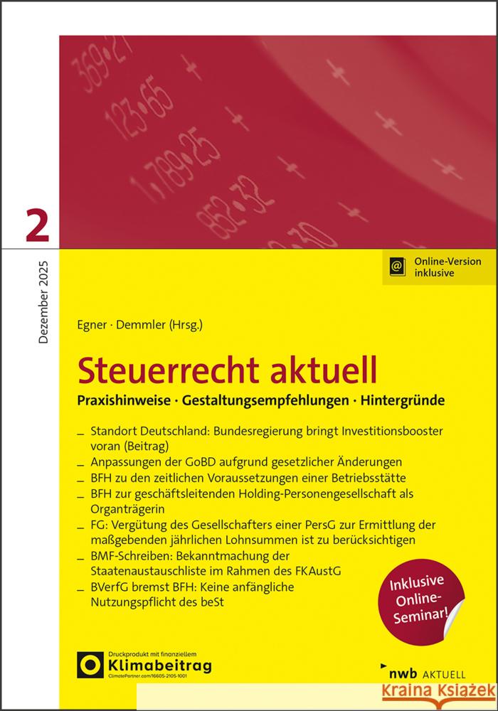 NWB Steuerrecht aktuell 2/2025 Egner, Thomas, Hagenkamp, Sebastian, Heuer, Carolin 9783482684166 NWB Verlag - książka