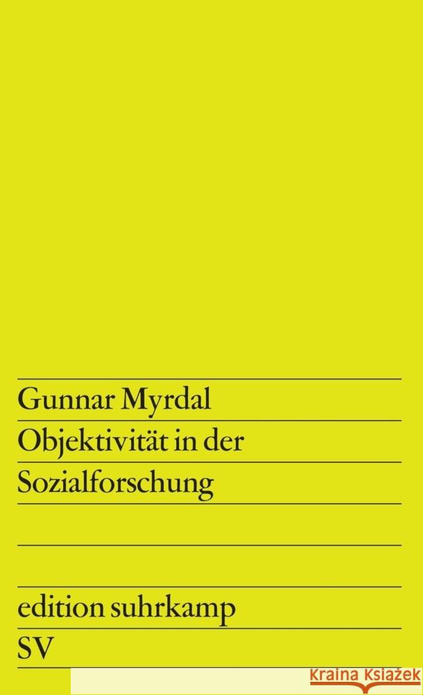 Objektivität in der Sozialforschung Myrdal, Gunnar 9783518105085 Suhrkamp Verlag - książka