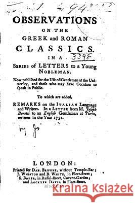 Observations on the Greek and Roman Classics John Hill 9781530239085 Createspace Independent Publishing Platform - książka