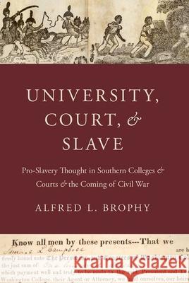 University, Court, and Slave: Pro-Slavery Thought in Southern Colleges and Courts and the Coming of Civil War