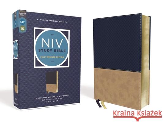 NIV Study Bible, Fully Revised Edition, Leathersoft, Navy/Tan, Red Letter, Comfort Print