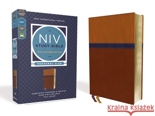 NIV Study Bible, Fully Revised Edition, Personal Size, Leathersoft, Brown/Blue, Red Letter, Comfort Print