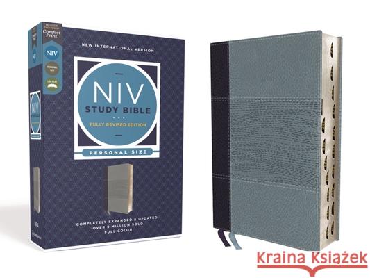 NIV Study Bible, Fully Revised Edition, Personal Size, Leathersoft, Navy/Blue, Red Letter, Thumb Indexed, Comfort Print