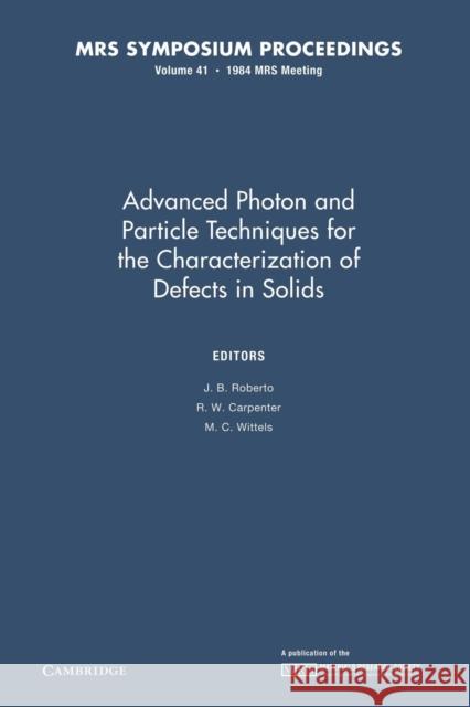 Advanced Photon and Particle Techniques for the Characterization of Defects in Solids: Volume 41