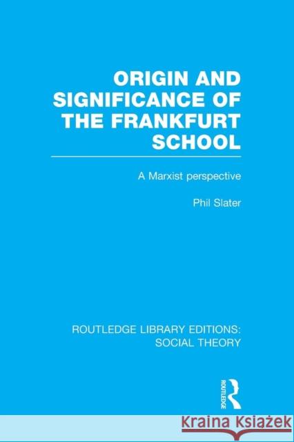 Origin and Significance of the Frankfurt School (Rle Social Theory): A Marxist Perspective