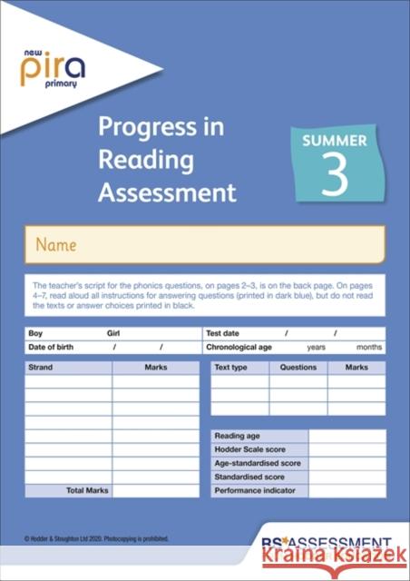New PiRA Test 3, Summer PK10 (Progress in Reading Assessment)