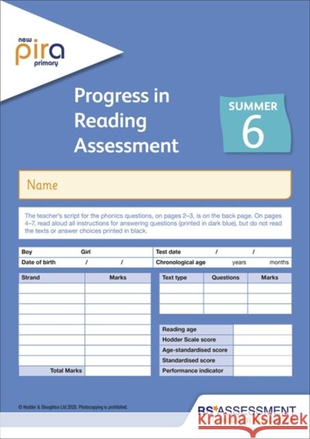 New PiRA Test 6, Summer PK10 (Progress in Reading Assessment)